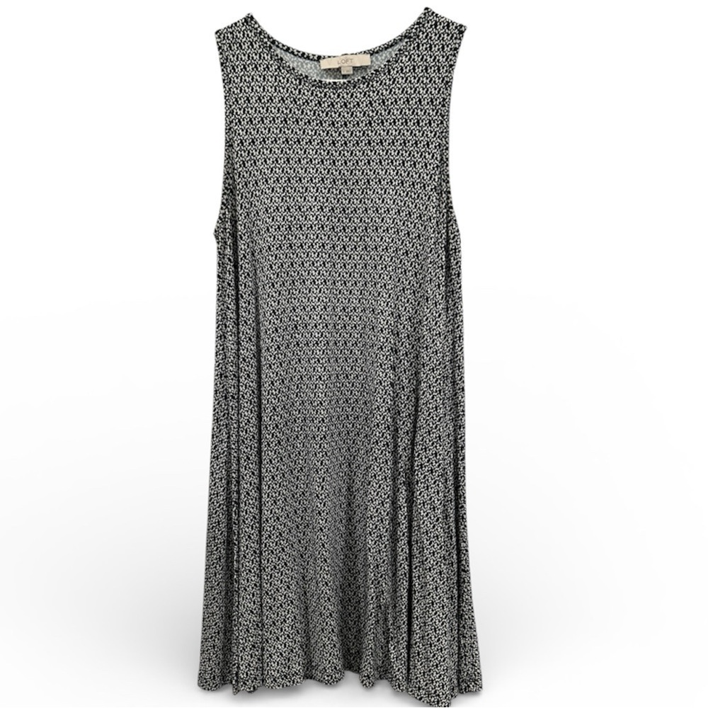 LOFT Black, White , blue Geometric Midi Dress